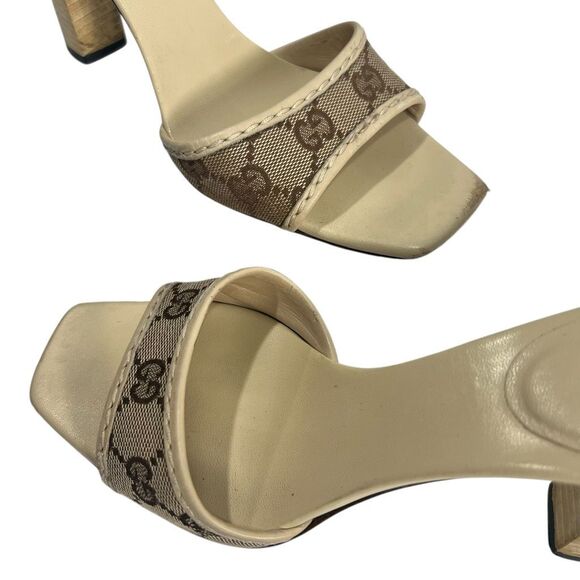 Gucci Slide Sandals Size 6 GG Monogram Slide Sandals Size 6 Cream - Picture 2 of 11